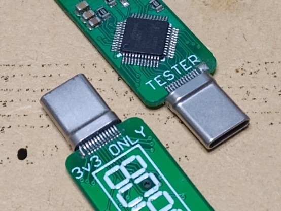 Two small PCB showing a USB-C plug which straddles the PCB edge.