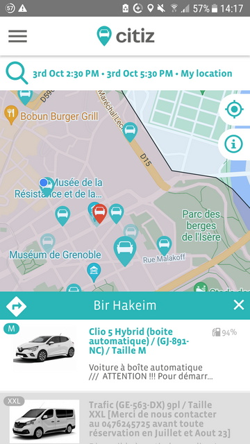 Snapshot of a carsharing app.