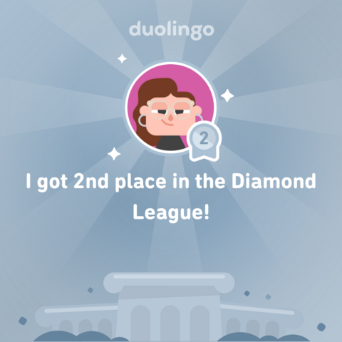 Achievement banner image announcing that the author earned 2nd place in the Diamond League on Duolingo.