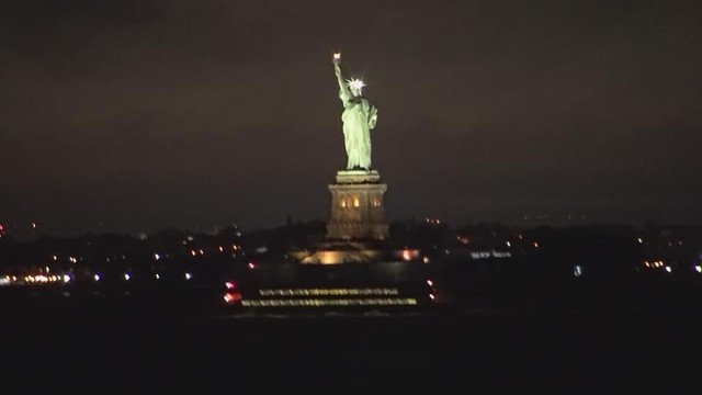 This webcam usually shows a view of the Statue of Liberty in New York. It's a cloudy day. It's 47ºF/8ºC.