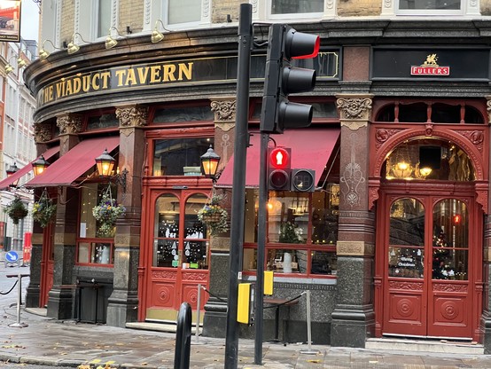 The front exterior of the Viaduct Tavern in London.