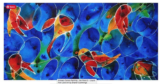Colorful koi fish in a unique mosaic style by artist and poet Sharon Cummings.  Haiku in post.