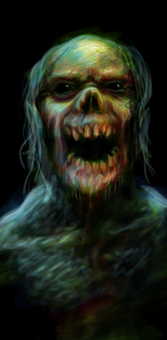 creepy bloody zombie staring at you, while screaming. looks hungry!