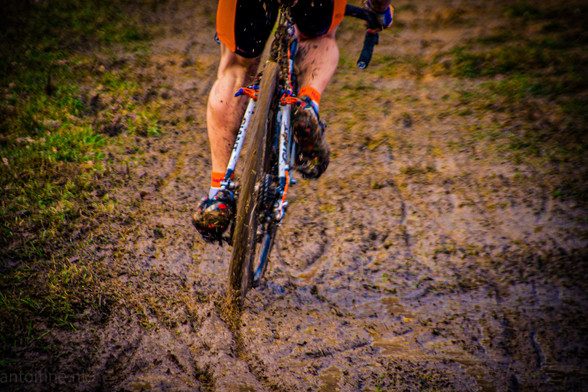 A cyclocross rider finding his way through the mud. This picture was taken on 13 February 2011 in Heerlen.