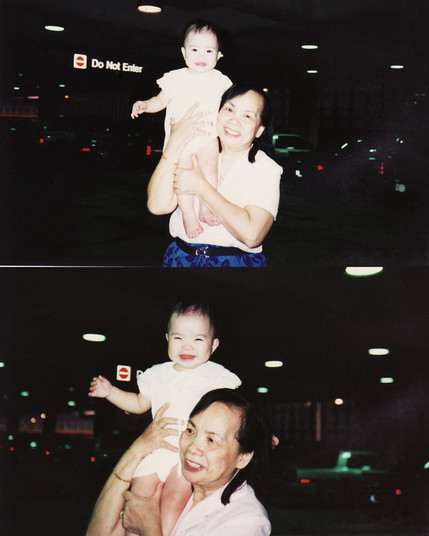 Jenny Lam as a baby with her maternal grandma at Chicago O'Hare Airport to pick up Jenny's mom from her first business trip to San Francisco in 1988