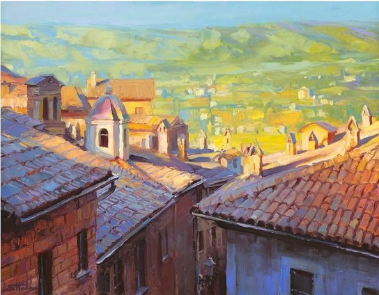 Art print of an original oil painting by Steve Henderson showing the rooftops of Orvieto, Italy.