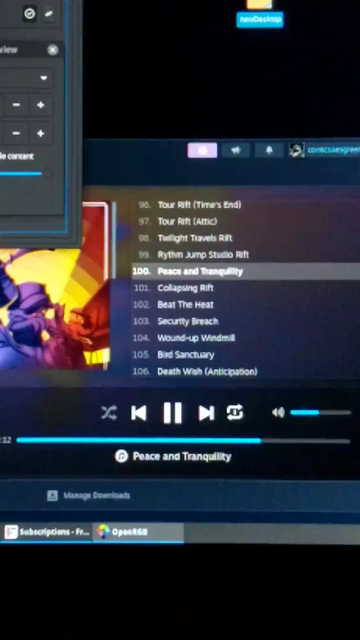 Video starts zoomed in on Steam's Media player playing A Hat In Time OST (B side) - Peace and Tranquility. 
The camera zooms out after a few seconds to reveal OpenRGB and the Effects plugin at work, and a laptop keyboard flashing to the beat.