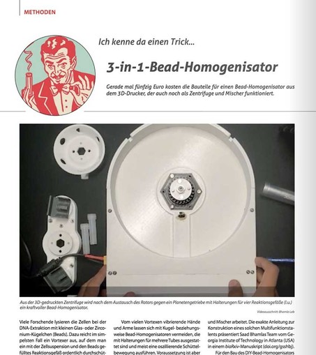 Screenshot eines Teils des im Post verlinkten Print-Artikels mit Aufmacherbild von dem darin beschriebenen Zell-Homogenisator.