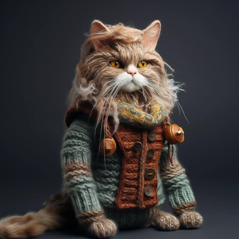 Knitted Cat. Long tail.