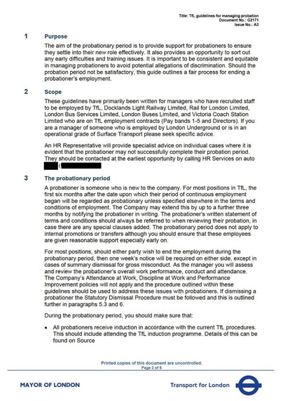 Extract from document:
G2171 - TfL guidelines for managing probation.pdf