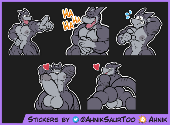 A set of stickers of a gray anthropomorphic dragon character.