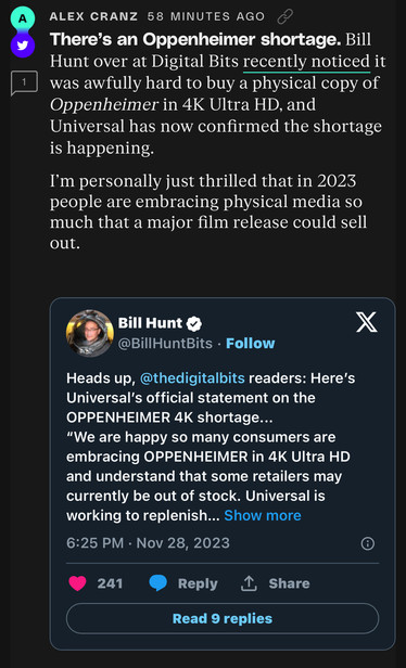 Text from The Verge with a quote from Universal confirming more copies are being printed.