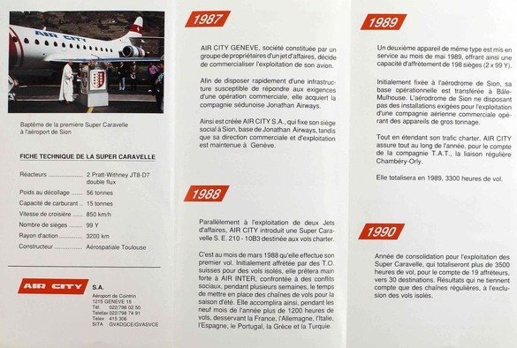 Inside pages have a text and history of the airline, while there is a picture of a religious figure blessing a carvelle.