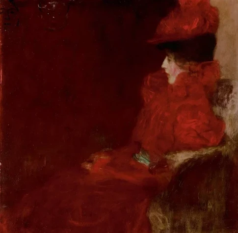 Woman in red seated in an armchair Victorian art