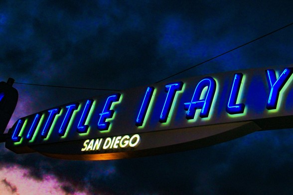 Community sign for Little Italy in San Diego.