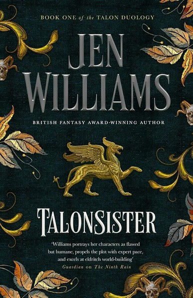Cover, Talonsister: a metal griffin surrounded by leaves