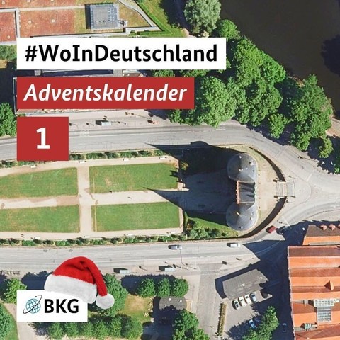 Luftbildausschnitt zum erraten, dazu der Text: Wo In Deutschland Adventskalender 1
