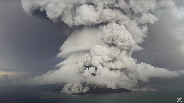 aerial photo - Hunga Volcano/Caldera erupting, Tonga