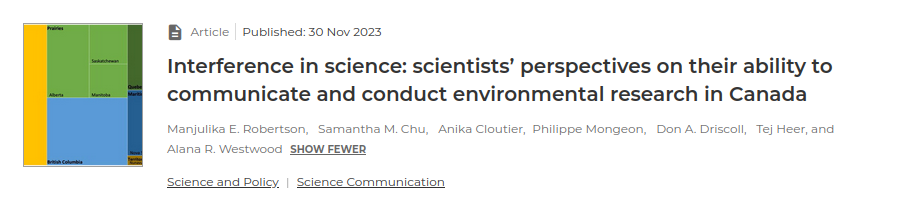 Interference in science: scientists’ perspectives on their ability to communicate and conduct environmental research in Canada