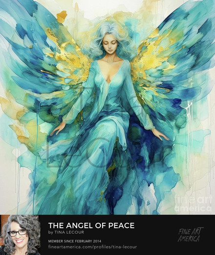 This is a beautiful angel of peace with large wings done in shades of teal and gold.