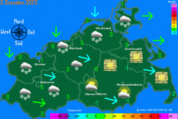 Wetterkarte MV fÃ¼r den 02.12.2023