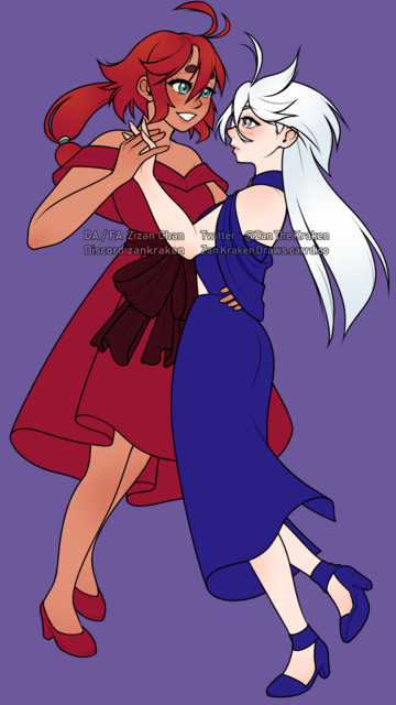 Suletta Mercury and Miorine Rembran from the anime Gundam The Witch from Mercury, holding hands and dancing together