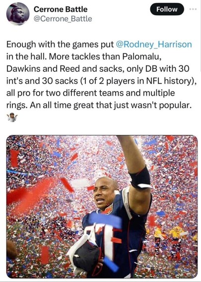 Thoughts on this? Is Rodney Harrison deserving of the HOF?