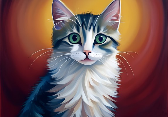 drawing of a grey and white fluffy cat [portrait]