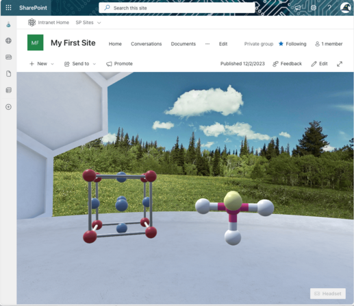 A SharePoint “space” with a couple of chemistry 3d objects: a face-centered cubic unit call and a t-shaped molecule. Hmm - is this useful?