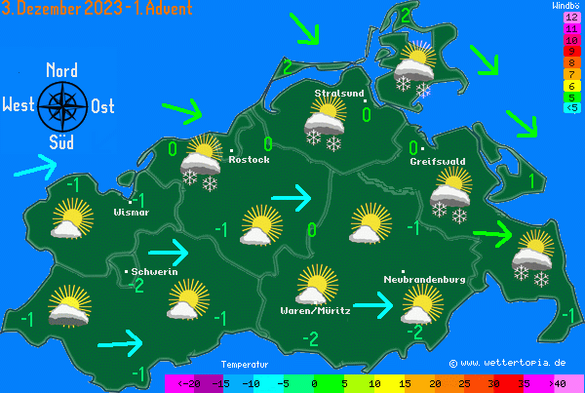 Wetterkarte MV fÃ¼r den 03.12.2023
