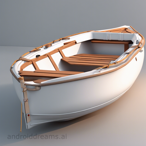 An image generated by Stable Diffusion, with the prompt "3D render of a dinghy, modern minimalist, post-processing, bloom, volumetric lighting, octane render"
