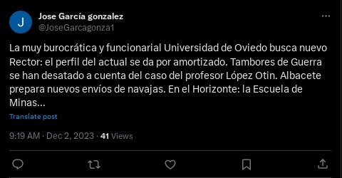 Controversy in University of Oviedo
Source Twitter 2023 Dec.02 9:19 AM LT