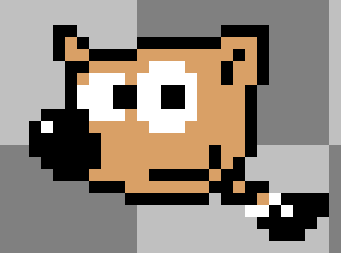 Wilbur, GIMP's mascot, with a smirk and a paintbrush sticking out of their mouth, pixel art, attemping to replicate the style seen in Mega Man 1, 2, and DuckTales for the NES