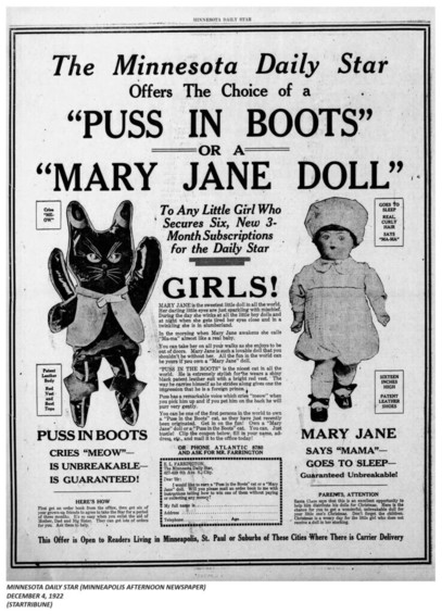 1922 - "PUSS IN BOOTS" or "MARY JANE DOLL" offer (r/Minnesota_Archived)