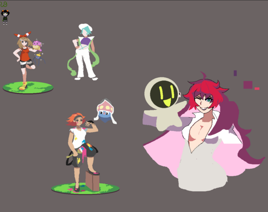 May holding a pokemon (one on her leg), painter from Pokemon XY with Inkay, and Jack-O sketch with a minion (her ingame summon)


and a little homestuck troll on the top left