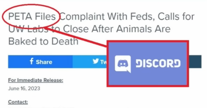 PETA Files Complaint with Feds, Calls for UW Labs Close After Animals Are Baked to Death

Red circle and arrow pointed at PETA Files with a image of the Discord Logo
