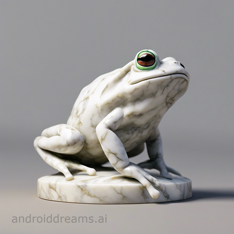 An image generated by Stable Diffusion, with the prompt "Marble statue of a frog, ultra-realistic, in the style of Pixar, made of marble"
