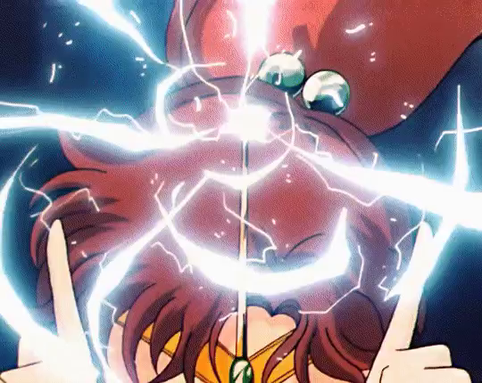 a short clip of sailor jupiter throwing a ball of lightning at the viewer