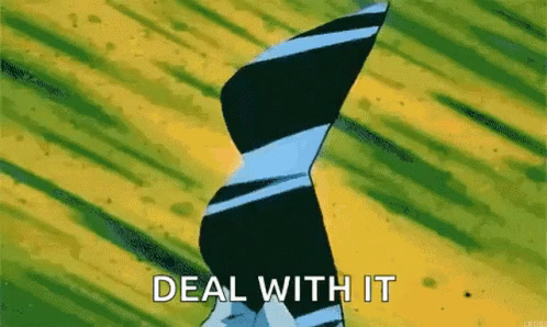 Gif showing the turtle-like PokÃ©mon Squirtle putting on sunglasses with the text "Deal with it"