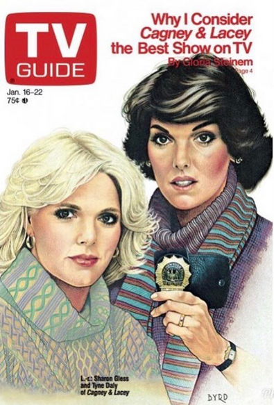 Artist depiction of the two actors. Tyne holds a police badge and they both look at the viewer