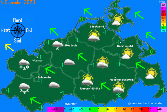 Wetterkarte MV fÃ¼r den 04.12.2023