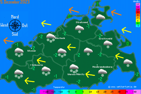 Wetterkarte MV fÃ¼r den 05.12.2023
