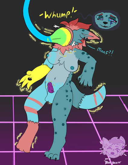 Beatrice, suddenly attacked by the strange wire! It attached to her face and hypnotized her with it's glowing lights. Her body is quickly transforming, crackling with electricity! This is the male alt.