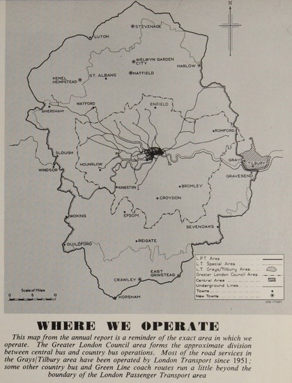Map of the pre-1970 London Passenger Transport Area.