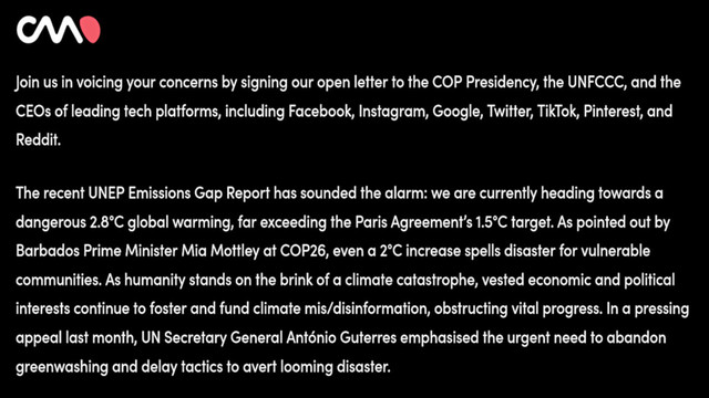 The recent UNEP Emissions Gap Report has sounded the alarm: we are currently heading towards a dangerous 2.8°C global warming, far exceeding the Paris Agreement’s 1.5°C target. As pointed out by Barbados Prime Minister Mia Mottley at COP26, even a 2°C increase spells disaster for vulnerable communities. As humanity stands on the brink of a climate catastrophe, vested economic and political interests continue to foster and fund climate mis/disinformation, obstructing vital progress. In a pressing appeal last month, UN Secretary General António Guterres emphasised the urgent need to abandon greenwashing and delay tactics to avert looming disaster.