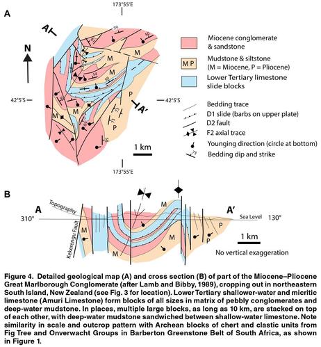 geologic maps and cross section - Greater Marlborough Conglomerate, New Zealand