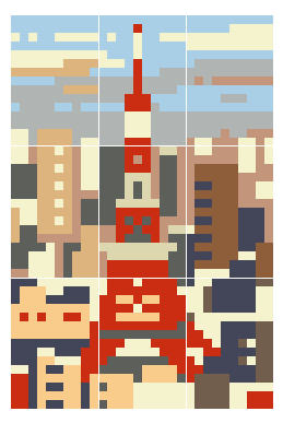 A pixel art picture from the mobile game Hungry Cat Nonogram, it shows the Tokyo Tower