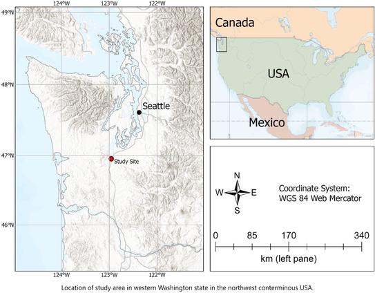 map - Location of study area in western Washington state in the northwest conterminous USA.