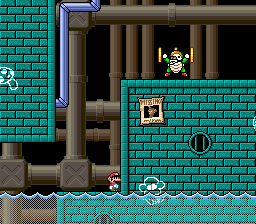 A screenshot showing a high ledge that the player must somehow climb in the same stage