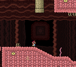 A screenshot showing part of a spooky area set inside a giant creature